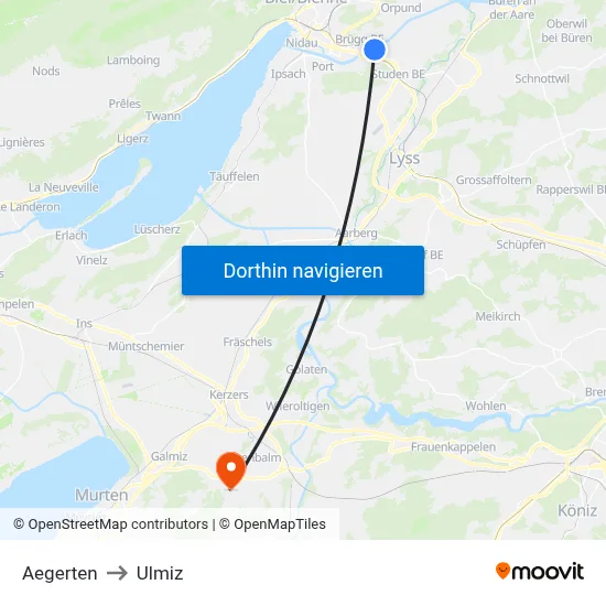 Aegerten to Ulmiz map