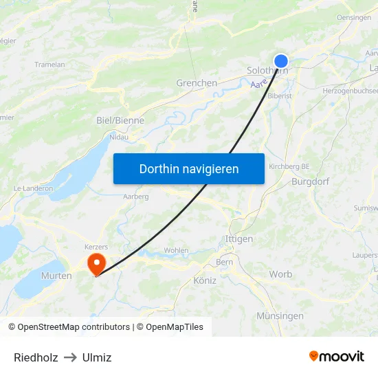 Riedholz to Ulmiz map