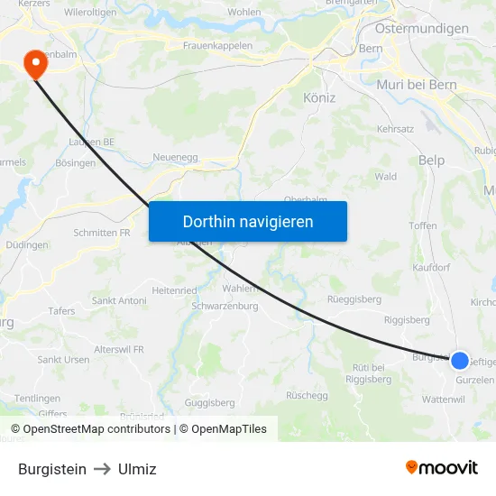 Burgistein to Ulmiz map