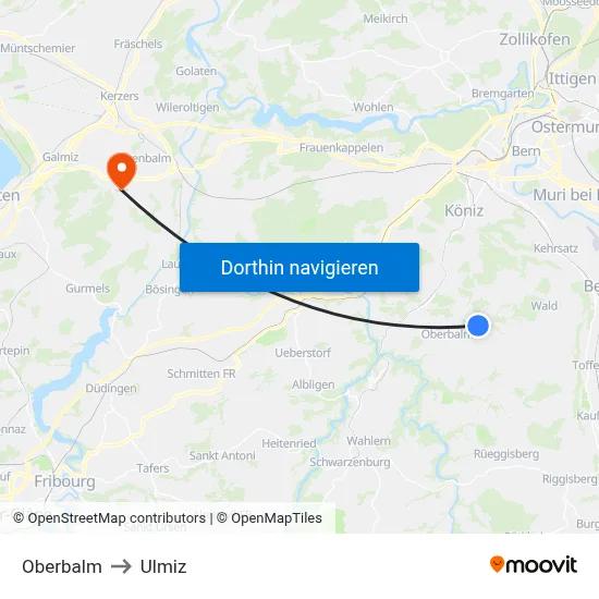 Oberbalm to Ulmiz map