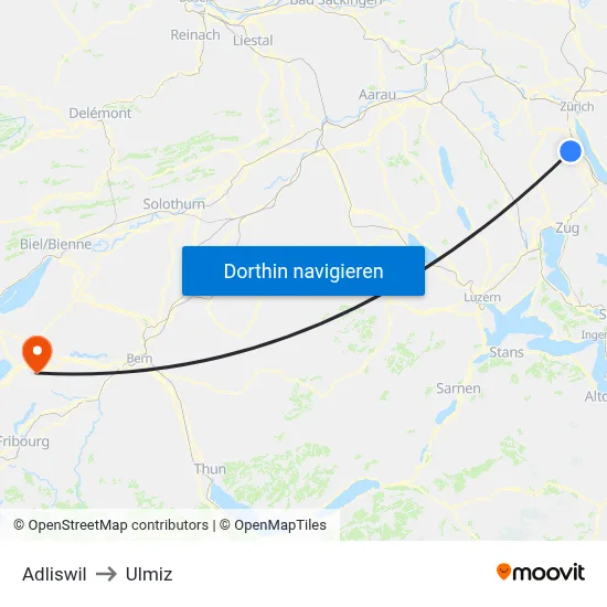 Adliswil to Ulmiz map