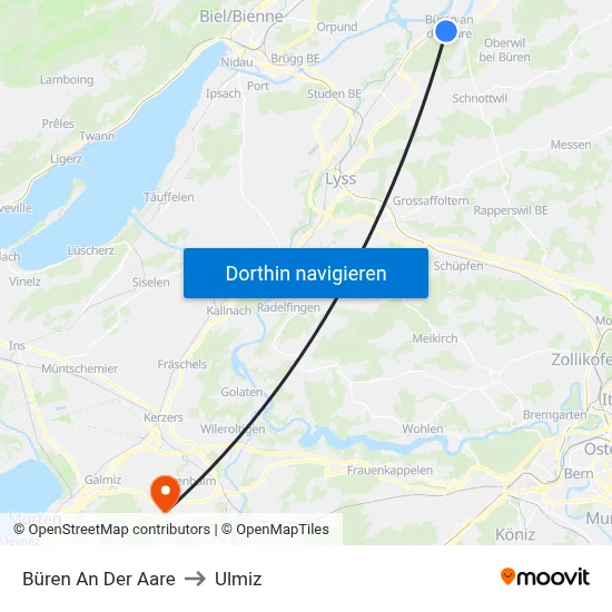 Büren An Der Aare to Ulmiz map