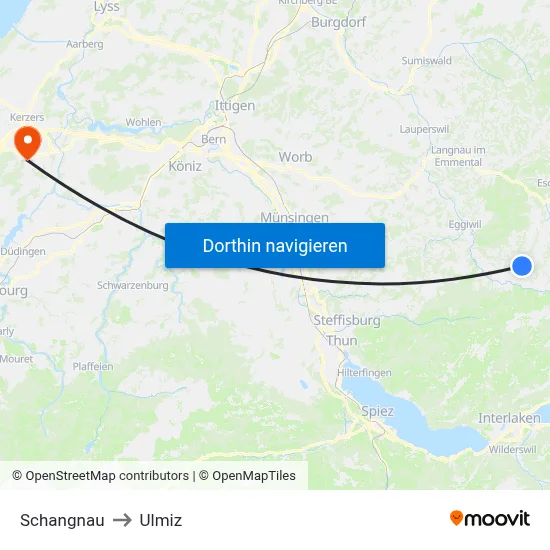 Schangnau to Ulmiz map