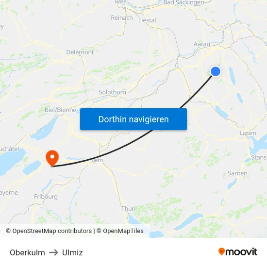 Oberkulm to Ulmiz map