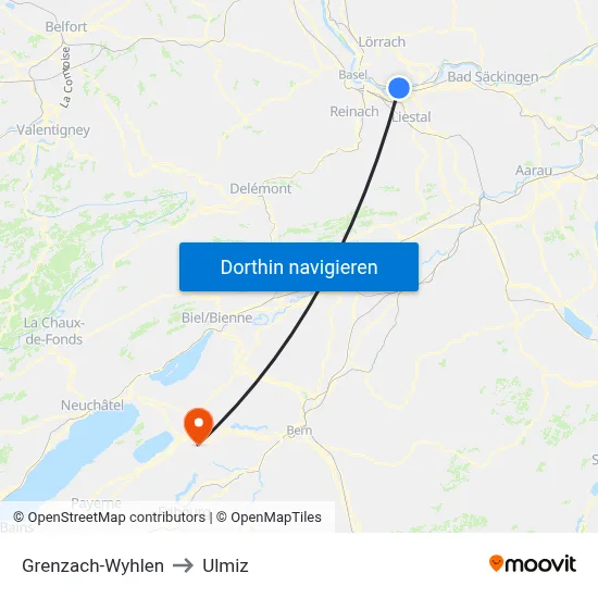 Grenzach-Wyhlen to Ulmiz map