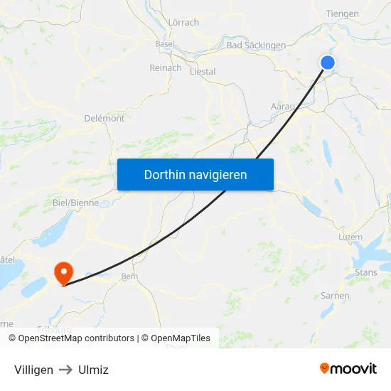 Villigen to Ulmiz map