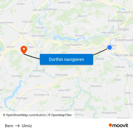 Bern to Ulmiz map