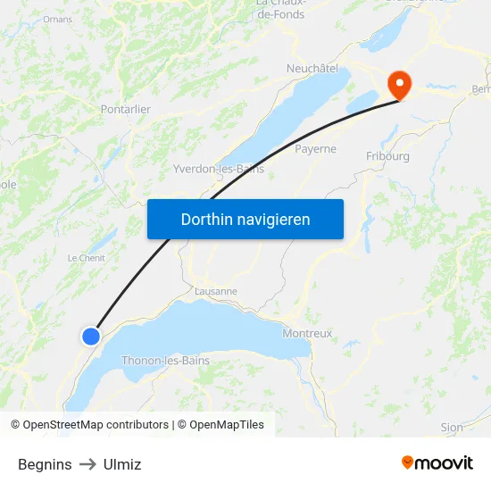 Begnins to Ulmiz map