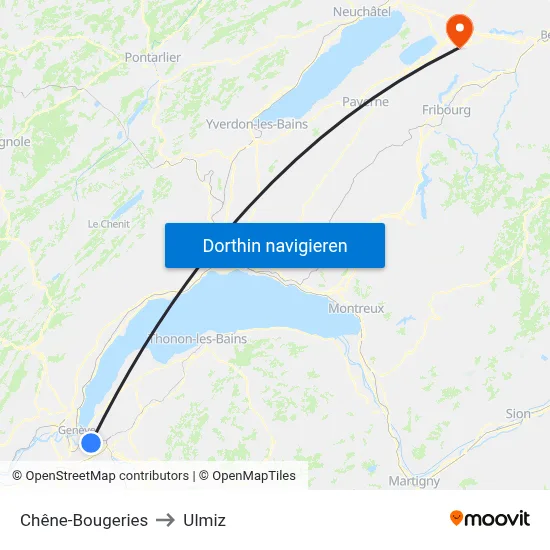Chêne-Bougeries to Ulmiz map