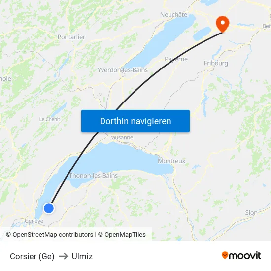 Corsier (Ge) to Ulmiz map