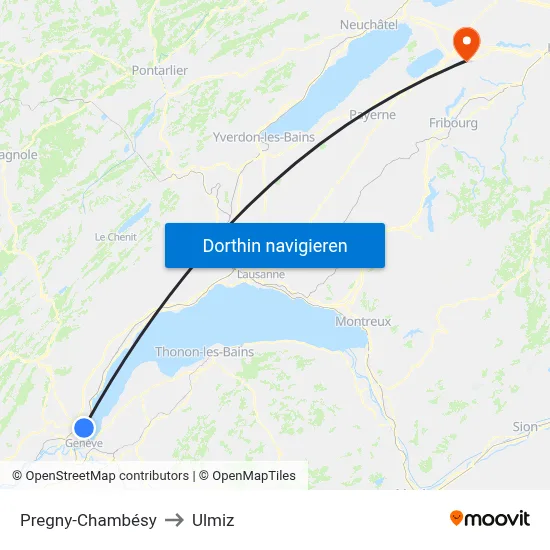 Pregny-Chambésy to Ulmiz map