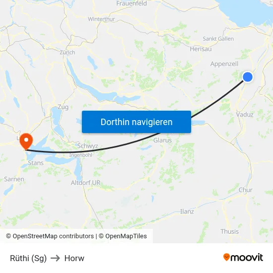 Rüthi (Sg) to Horw map