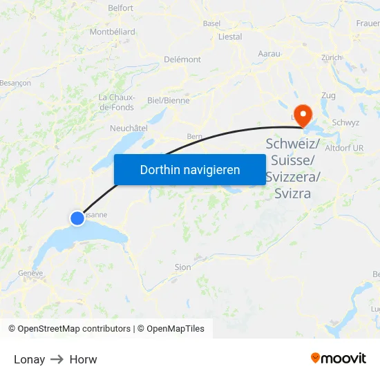 Lonay to Horw map