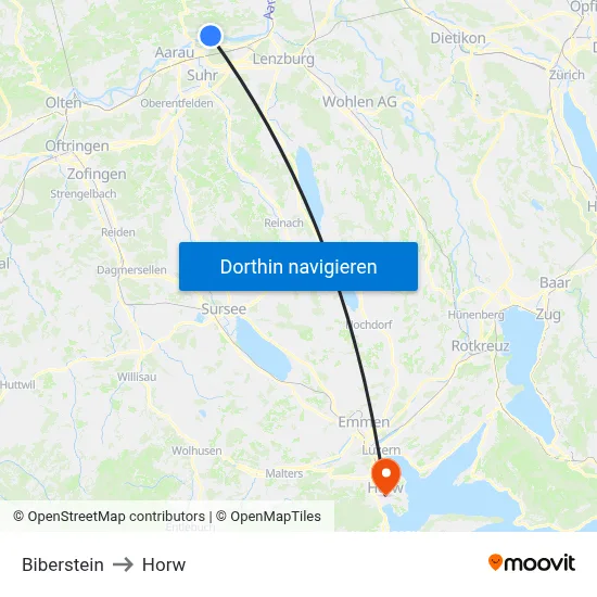 Biberstein to Horw map
