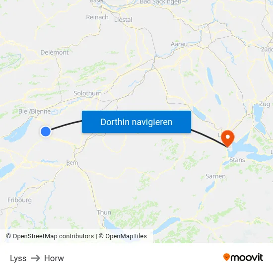 Lyss to Horw map