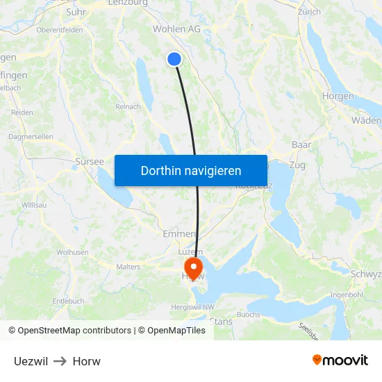 Uezwil to Horw map