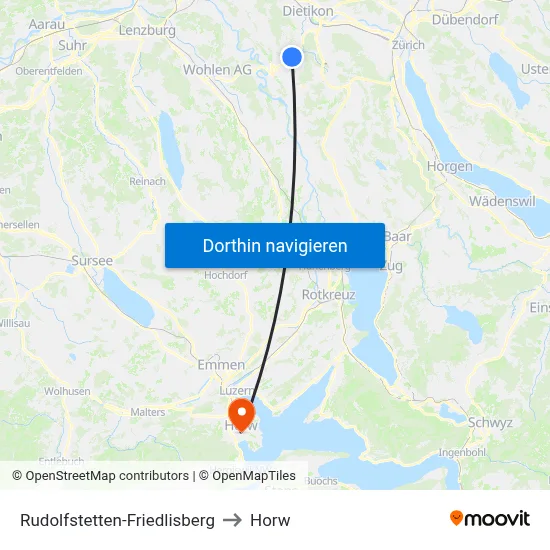 Rudolfstetten-Friedlisberg to Horw map