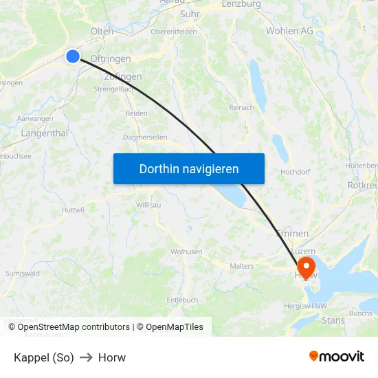 Kappel (So) to Horw map