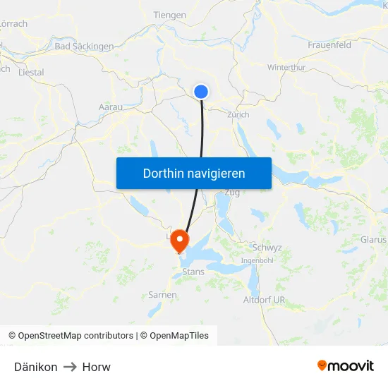 Dänikon to Horw map