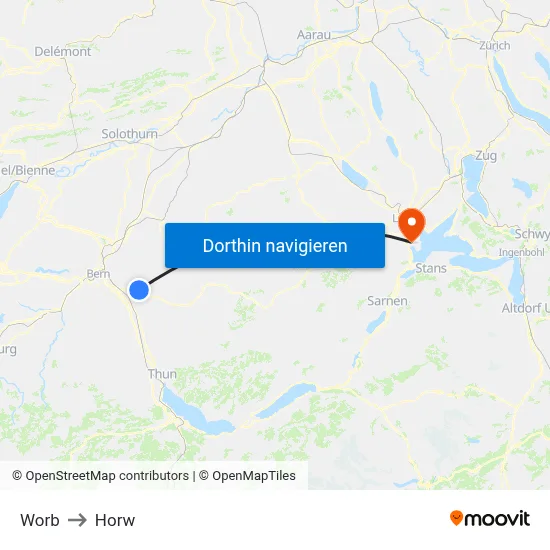 Worb to Horw map