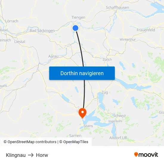 Klingnau to Horw map