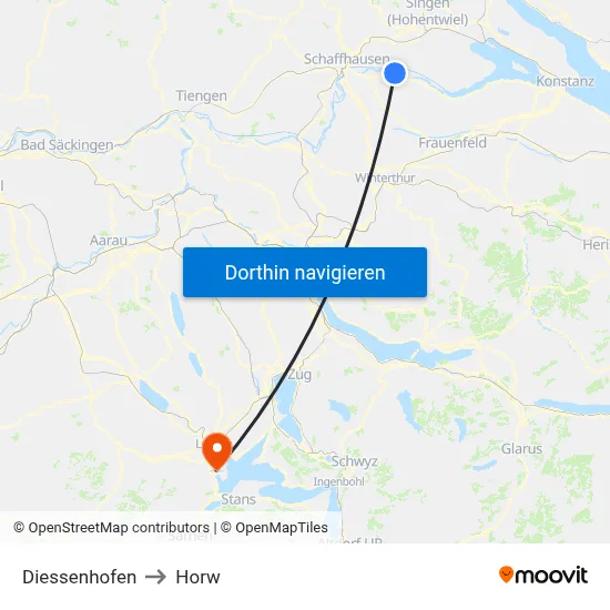 Diessenhofen to Horw map