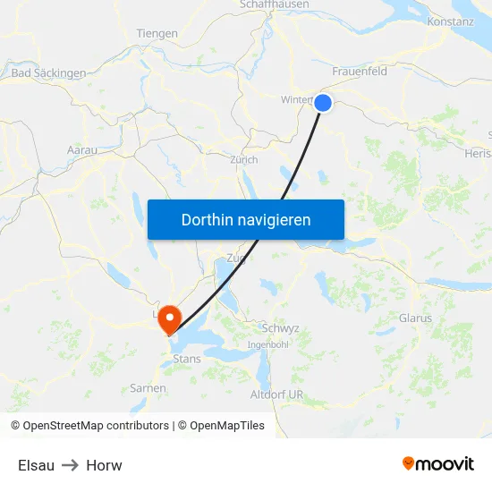 Elsau to Horw map