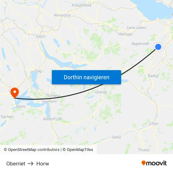 Oberriet to Horw map
