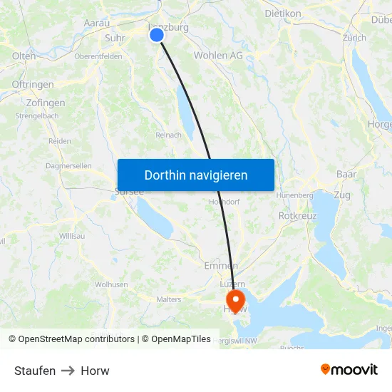 Staufen to Horw map