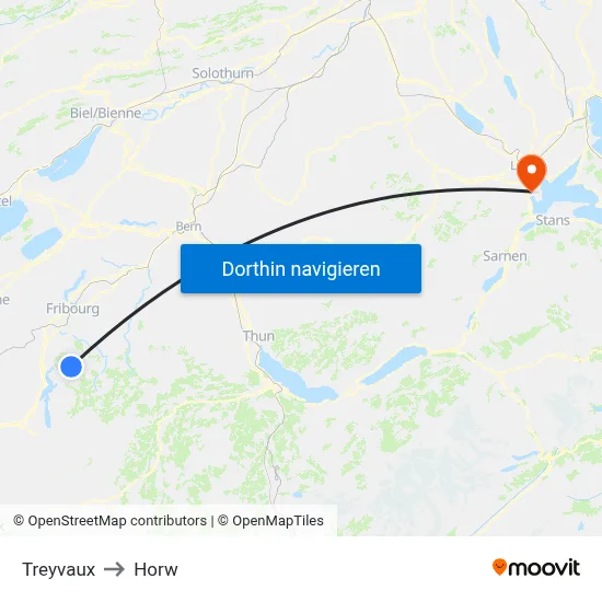 Treyvaux to Horw map