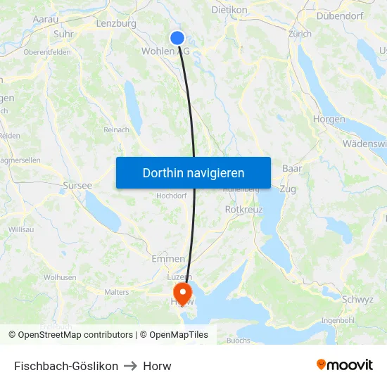 Fischbach-Göslikon to Horw map
