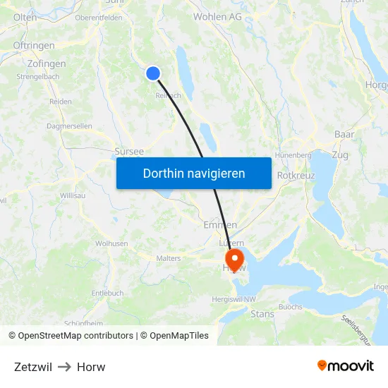 Zetzwil to Horw map