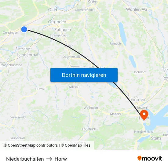 Niederbuchsiten to Horw map