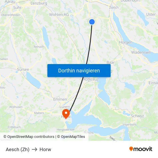 Aesch (Zh) to Horw map