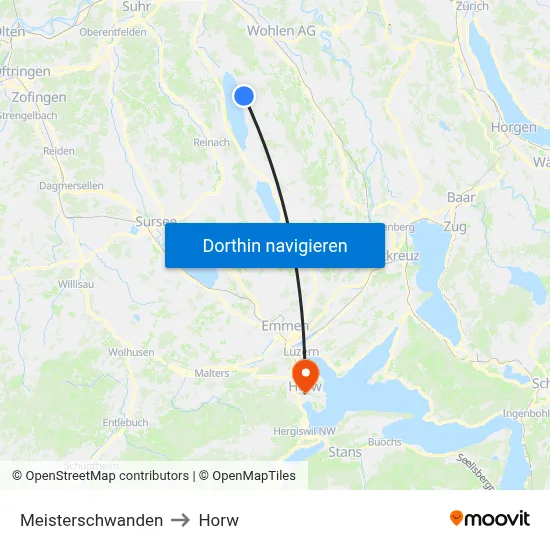 Meisterschwanden to Horw map