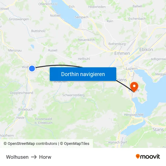 Wolhusen to Horw map