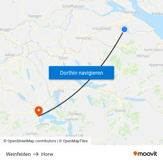 Weinfelden to Horw map