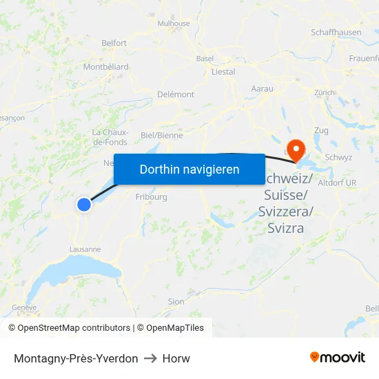 Montagny-Près-Yverdon to Horw map