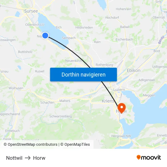 Nottwil to Horw map