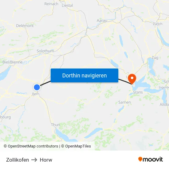 Zollikofen to Horw map