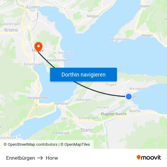 Ennetbürgen to Horw map