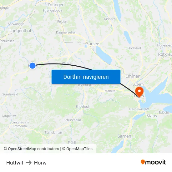 Huttwil to Horw map