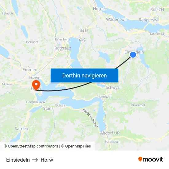 Einsiedeln to Horw map