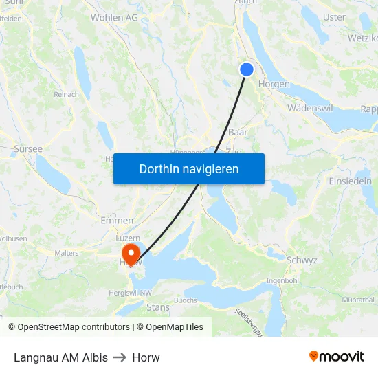 Langnau AM Albis to Horw map