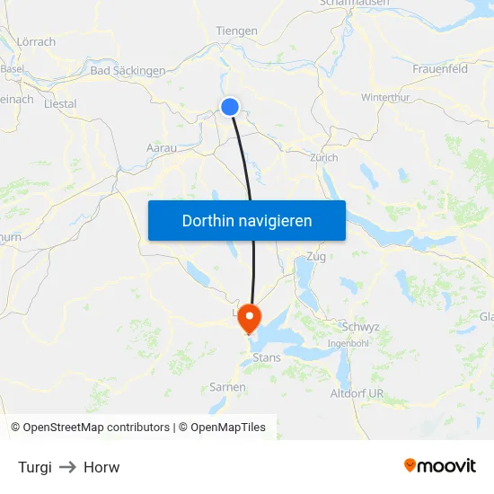 Turgi to Horw map