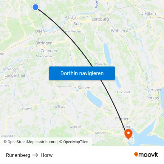 Rünenberg to Horw map