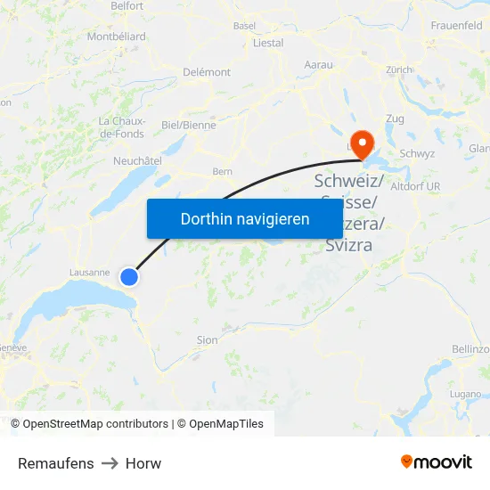 Remaufens to Horw map