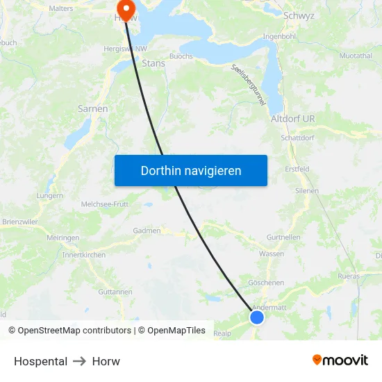 Hospental to Horw map