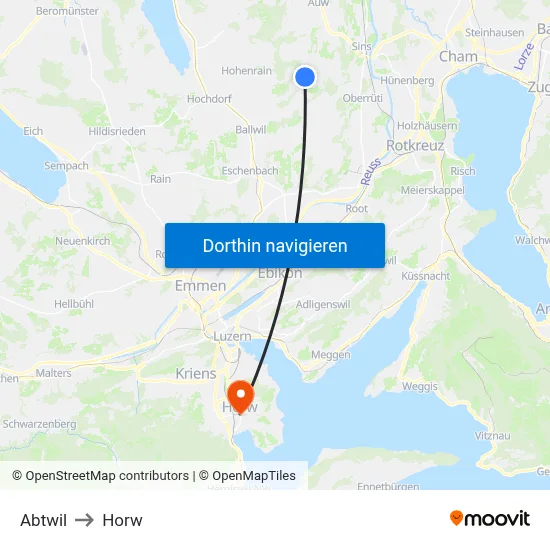 Abtwil to Horw map
