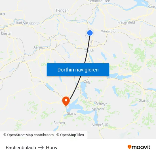 Bachenbülach to Horw map